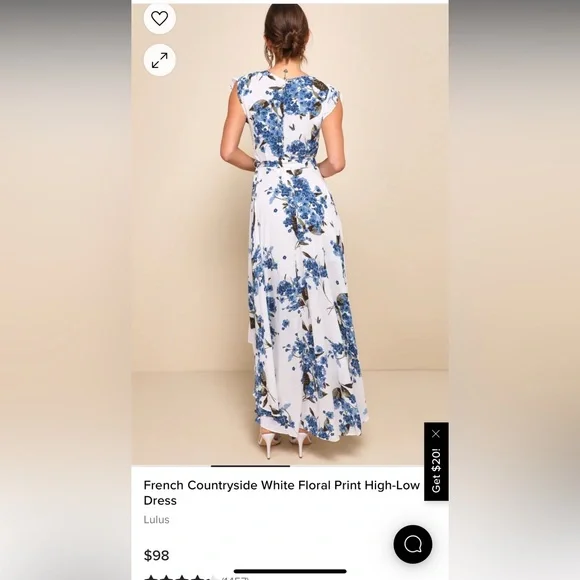 Lulu’s French Countryside White Floral Print High-Low Dress Size Medium. - Picture 3 of 5